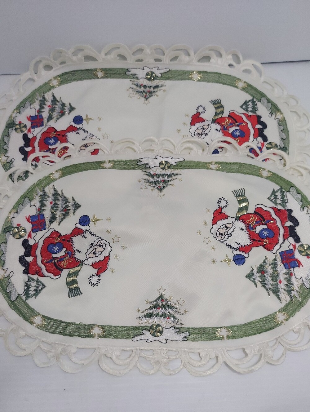 Festive Santa Embroidered Holiday Placemats 10" × 15" - Set of 2